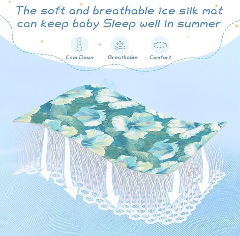 Sweet Mint Green Flowers Cooling Baby Bassinet Mattress 28" x 52" Breathable Pads Washable for Kids, Adult in Kuwait