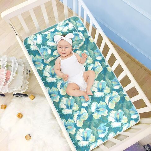 Sweet Mint Green Flowers Cooling Baby Bassinet Mattress 28" x 52" Breathable Pads Washable for Kids, Adult in Kuwait