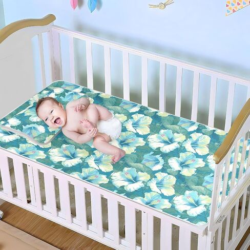 Sweet Mint Green Flowers Cooling Baby Bassinet Mattress 28" x 52" Breathable Pads Washable for Kids, Adult in Kuwait