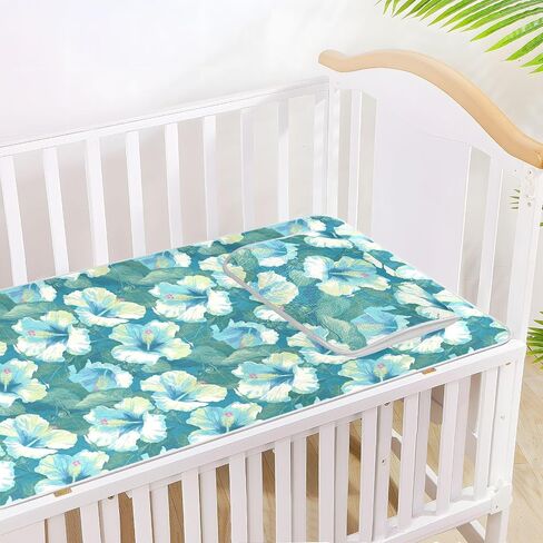 Sweet Mint Green Flowers Cooling Baby Bassinet Mattress 28" x 52" Breathable Pads Washable for Kids, Adult in Kuwait