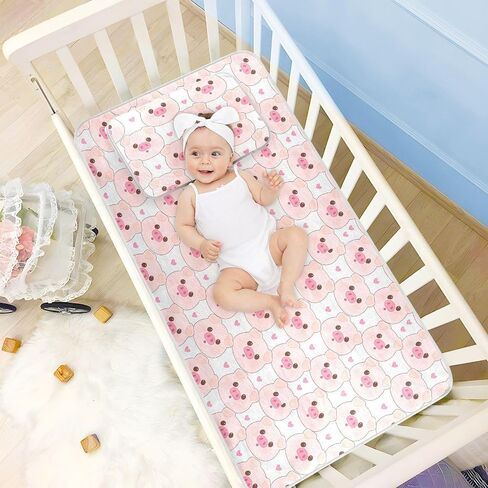 Cute Cartoonish Pink Pig Cooling Baby Crib Mattress Cover 28" x 52" Breathable Mattress Pads for Baby&Toddler in Kuwait