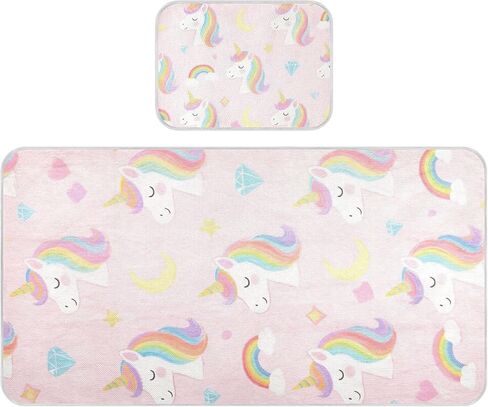 Cute Cartoon White Rainbow Unicorns Cooling Baby Toddler Bed Mattress 28" x 52" Breathable Bed Pads for Kids, Adult in Kuwait