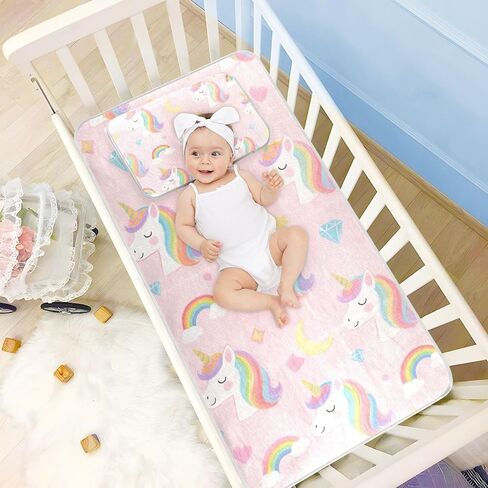 Cute Cartoon White Rainbow Unicorns Cooling Baby Toddler Bed Mattress 28" x 52" Breathable Bed Pads for Kids, Adult in Kuwait