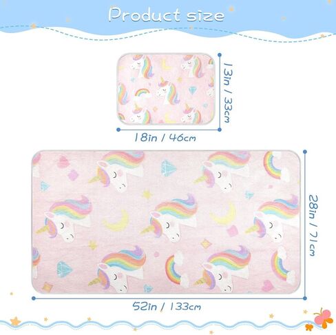 Cute Cartoon White Rainbow Unicorns Cooling Baby Toddler Bed Mattress 28" x 52" Breathable Bed Pads for Kids, Adult in Kuwait