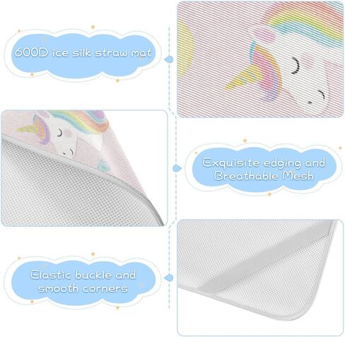 Cute Cartoon White Rainbow Unicorns Cooling Baby Toddler Bed Mattress 28" x 52" Breathable Bed Pads for Kids, Adult in Kuwait