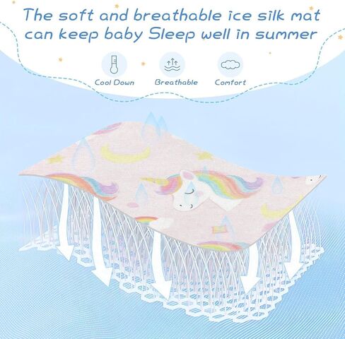 Cute Cartoon White Rainbow Unicorns Cooling Baby Toddler Bed Mattress 28" x 52" Breathable Bed Pads for Kids, Adult in Kuwait
