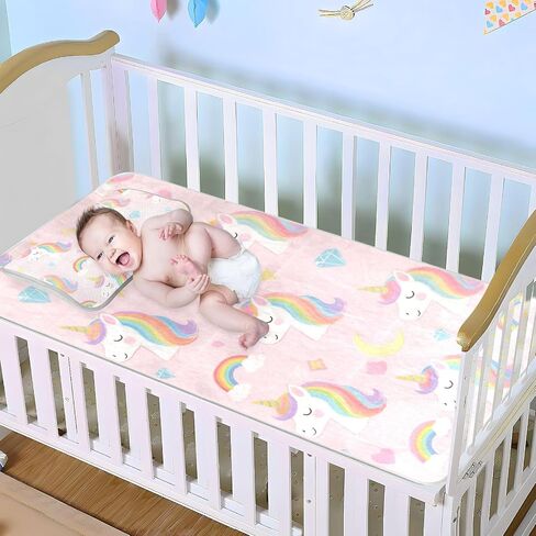 Cute Cartoon White Rainbow Unicorns Cooling Baby Toddler Bed Mattress 28" x 52" Breathable Bed Pads for Kids, Adult in Kuwait