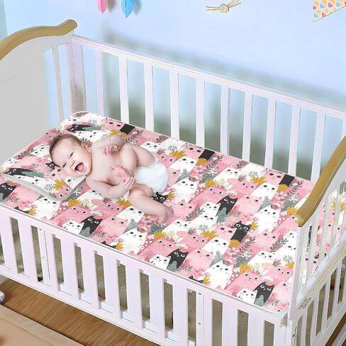 Cute Cartoon Paradise Cat Pink Cooling Baby Mattress Cover 28" x 52" Washable Bed Pads Disposable for Kids, Adult in Kuwait