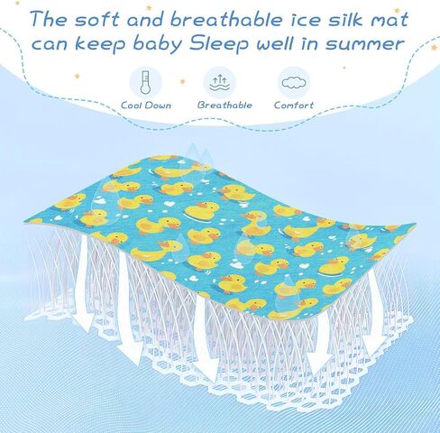 Simple Yellow Duck Blue Cooling Baby Bed Mattress 28" x 52" Breathable Pads Washable Waterproof for Baby&Toddler in Kuwait