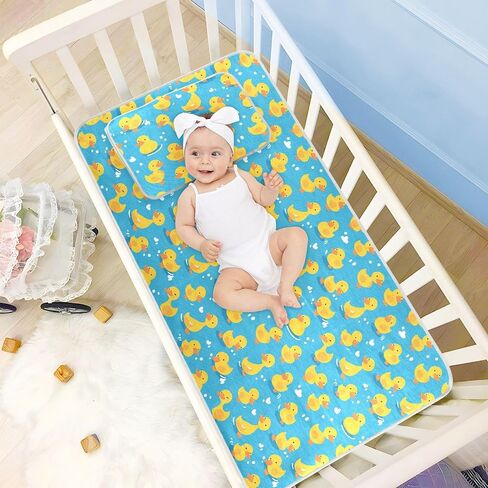 Simple Yellow Duck Blue Cooling Baby Bed Mattress 28" x 52" Breathable Pads Washable Waterproof for Baby&Toddler in Kuwait