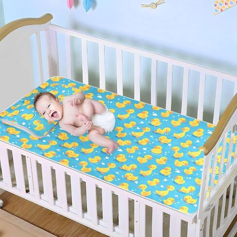 Simple Yellow Duck Blue Cooling Baby Bed Mattress 28" x 52" Breathable Pads Washable Waterproof for Baby&Toddler in Kuwait