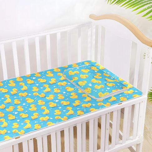 Simple Yellow Duck Blue Cooling Baby Bed Mattress 28" x 52" Breathable Pads Washable Waterproof for Baby&Toddler in Kuwait