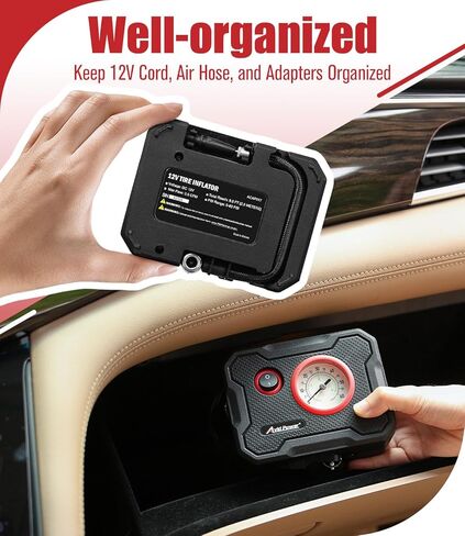 AVID POWER 12V Tire Inflator Portable Air Compressor, Lightweight | 12V DC, Air Tire Pump for Car, Bike, Motorcycle, Top Up Tires, Compact, LED Light, Digital Gauge, Red, for Road, Emergency in Kuwait