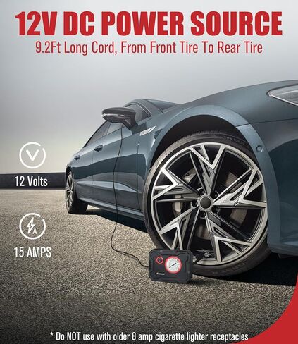 AVID POWER 12V Tire Inflator Portable Air Compressor, Lightweight | 12V DC, Air Tire Pump for Car, Bike, Motorcycle, Top Up Tires, Compact, LED Light, Digital Gauge, Red, for Road, Emergency in Kuwait