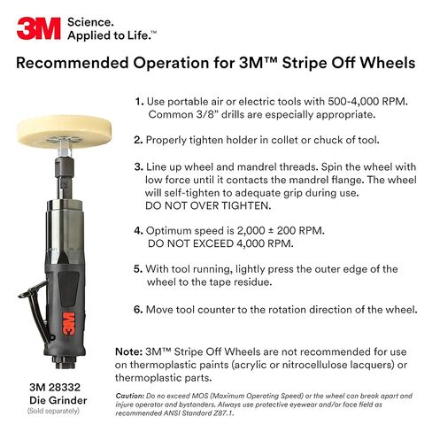 3M Stripe Off Wheel Adhesive Remover Eraser Wheel Removes Decals, Stripes, Vinyl, Tapes and Graphics 4" diameter x 5/8" thick 3/8-16 threaded mandrel 07498 Pack of 1 in Kuwait