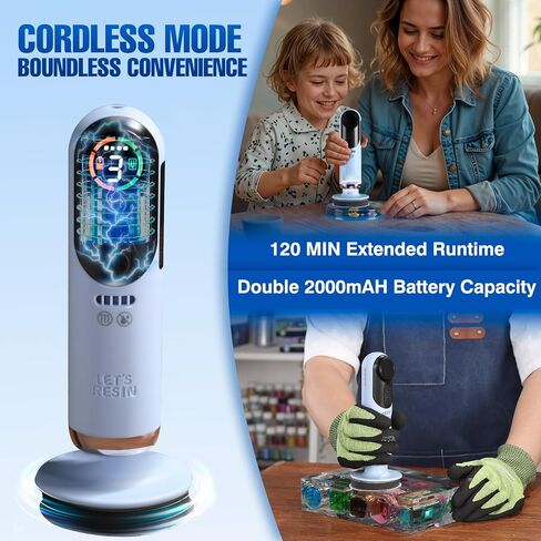 LET'S RESIN 4-in-1 Electric Resin Sanders and Polisher, Compact & Efficient | 2000mAh*2 Large Battery Capacity, Powerful 3-Speed, LCD Display, Lightweight for Resin Grinding, Glass, Metal, Jade,etc in Kuwait