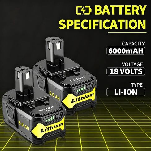 2 Packs High Capacity Replacement for Ryobi 18v Battery P108 P104 P105 P102 P103 P122 P109 Li-ION Compatible with Ryobi 18V ONE+ System Cordless Power Tools and Charger in Kuwait