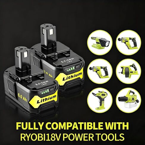 2 Packs High Capacity Replacement for Ryobi 18v Battery P108 P104 P105 P102 P103 P122 P109 Li-ION Compatible with Ryobi 18V ONE+ System Cordless Power Tools and Charger in Kuwait