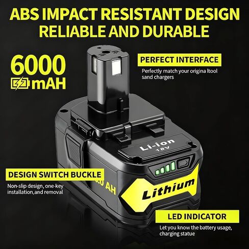 2 Packs High Capacity Replacement for Ryobi 18v Battery P108 P104 P105 P102 P103 P122 P109 Li-ION Compatible with Ryobi 18V ONE+ System Cordless Power Tools and Charger in Kuwait
