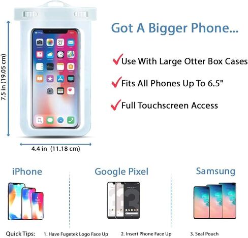 ORIbox Waterproof Pouch Phone Dry Bag with Luminous Ornament Case for iPhone 12 11 Pro Max XS Max XR X 8 7 6S Plus SE 2020 12 mini Galaxy Pixel, Blue & Rose red(2 Packs) in Kuwait