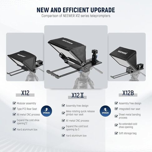 NEEWER Teleprompter with Arca Type Camera Mount, Cold Shoes, RT113 Remote for NEEWER Teleprompter App, Online Teaching/Vlogger/Live Streaming Prompter for iPad Tablet, Assembly Free, X12II in Kuwait