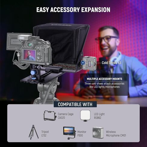 NEEWER Teleprompter with Arca Type Camera Mount, Cold Shoes, RT113 Remote for NEEWER Teleprompter App, Online Teaching/Vlogger/Live Streaming Prompter for iPad Tablet, Assembly Free, X12II in Kuwait