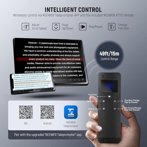 NEEWER Teleprompter with Arca Type Camera Mount, Cold Shoes, RT113 Remote for NEEWER Teleprompter App, Online Teaching/Vlogger/Live Streaming Prompter for iPad Tablet, Assembly Free, X12II in Kuwait