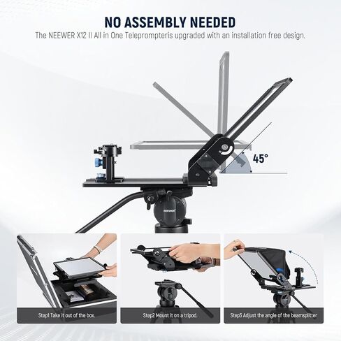 NEEWER Teleprompter with Arca Type Camera Mount, Cold Shoes, RT113 Remote for NEEWER Teleprompter App, Online Teaching/Vlogger/Live Streaming Prompter for iPad Tablet, Assembly Free, X12II in Kuwait