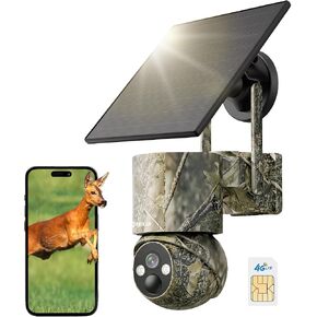 4G LTE Cellular Trail Camera with SIM, Solar, 2K 360° PTZ, No WiFi | Live View, Color Night Vision, Motion Detection, Camouflage, Hunting, Wildlife, Remote App View, Solar Powered, Waterproof in Saudi Arabia