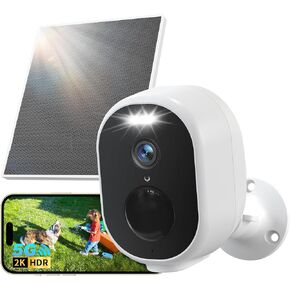 GNCC Solar Security Camera Wireless Outdoor, 2K Battery Powered Camera with Solar Panel, 5G&2.4GHz WiFi, Spotlight Color Night Vision, AI Motion Detection, Siren Alarm, Cloud/SD Storage (White-1 Pack) in Kuwait