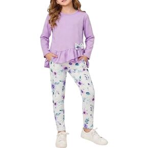 Girls Clothing Sets Toddler Long Sleeve Ruffle Top floral Leggings 3-12T in Kuwait
