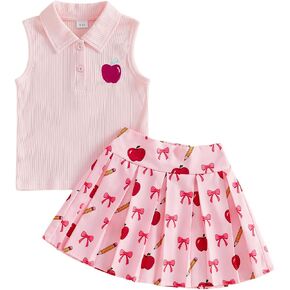 BeQeuewll Back to School Toddler Girl Outfit 2Pcs Knit Top Pleated Skirt Set Girls in Kuwait