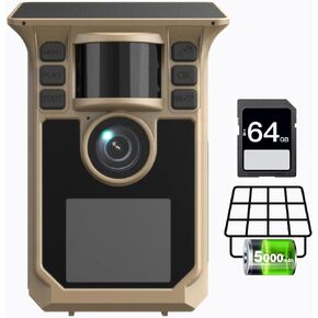 Trail Camera 4K 64MP Solar Game Camera with 5000mAh Forever Power, 64GB Memory Card and Ip67 Waterproof Angle Night Vision for Wildlife Deer Outdoor Trail Cam, Monitoring Trail Cameras in Kuwait