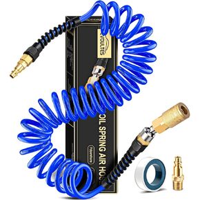 EVOULTES 1/4 In x 28 Ft Polyurethane Recoil Air Hose, Upgraded Air Compressor Hose with Repairable Bend Restrictor, Air Hose kit w/ 360° Swivel 1/4" NPT Coupler & Brass Quick Connect Air Fittings in Saudi Arabia