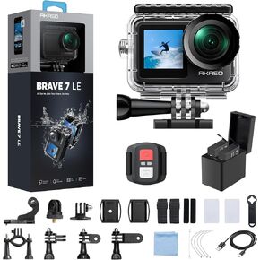 AKASO Brave 7 LE 4K30FPS 20MP WiFi Action Camera with Touch Screen EIS 2.0 Zoom Remote Control 131Feet Waterproof Underwater Camera Dual Color Screens Support External Microphone Vlog Camera in Kuwait