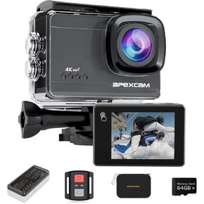 Apexcam M90 Action Camera 4K60FPS 64MP WiFi EIS Image Stabilization with Touchscreen Underwater Camera 40m Waterproof Sport Camera 8X Zoom 2.4G Remote Control 2x1350mAh in Saudi Arabia