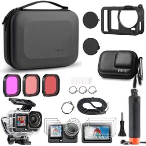 FitStill Accessories Kit for DJI OSMO Action 6 ，60M/196FT Waterproof Housing+Silicone Protective Case+Tempered Glass Screen Protector+Floaty Bobber Grip+ Carrying Case+Filters，Action 6 Accessory in Kuwait