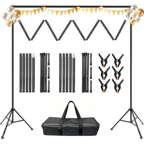Backdrop Stand 10 x 8 Ft (WxH), 7 Widths Adjustable Background Stand | 5 Heights, portable photography background stand kit, 6 Clamps & Carrying Bag, for photo studio, party, wedding, photo booth in Kuwait