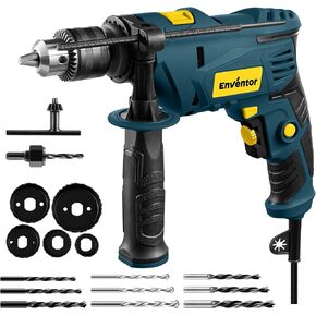 Enventor Hammer Drill with 9 Bits, Variable Speed, 900W, 1/2 in Chuck, Blue | 360° Auxiliary Handle, Lightweight, 2 Modes, 13 MM Concrete, 10 MM Steel and 25 MM Wood Capacity, Safety Lock, Depth Gauge in Saudi Arabia