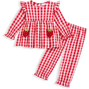 Vibebox Baby Girl Clothes Fall Winter Cute Toddler Girls Outfits Set 3M-3T | Infant Girls Ruffled Long Sleeve Peplum Top and Jogger Pants 2 Piece Set，Crochet Kids Clothing Gifts for Girls Birthday in Saudi Arabia