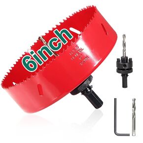 HYCHIKA 6 Inch/152mm Hole Saw,Bi-Metal Cutter Hole Max Cutting Depth 1-1/2inch(40mm) with 1 Arbor,2 Drill Bit for Wood Cutting Cornhole Plastic Drywall Boards Fiberboard in Kuwait