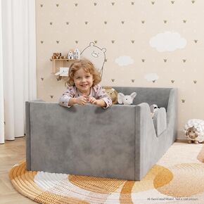 Toddler Bed with Rails, Toddler Floor Crib Bed, Pink | Toddler Bed Frame for Kids Boys and Girls Aged 2-6 Years, Standard Crib Mattress Toddler Beds in Saudi Arabia