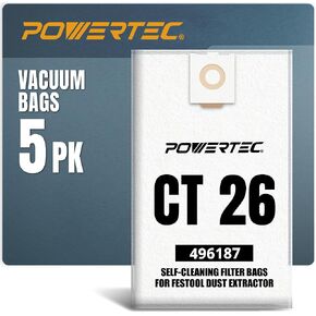 POWERTEC 496187 Self-Clean Filter Bag for Festool CT 26-5PK, Compatible with CT26, CT26 E, CTL26, CTM26 Dust Extractors (75037) in Kuwait
