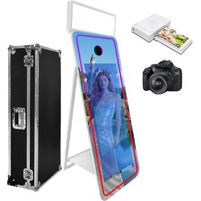 65in Magic Mirror Photo Booth Machine,Mirror Photo Booth 43’’ Touch Screen,Photo Booth with Flight Case,App Control,RGB Light for Wedding Party Events (White, Photo Booth Machine) in Saudi Arabia