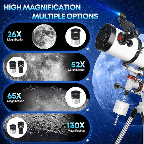 Dianfan 150EQ Professional Astronomy Telescope for Adults High Powered | Portable Manual Equatorial Reflector Telescope for Beginners, Stainless Steel Tripod, Phone Adapter, Moon Filter & Carry Bag in Kuwait