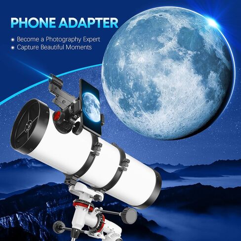Dianfan 150EQ Professional Astronomy Telescope for Adults High Powered | Portable Manual Equatorial Reflector Telescope for Beginners, Stainless Steel Tripod, Phone Adapter, Moon Filter & Carry Bag in Kuwait