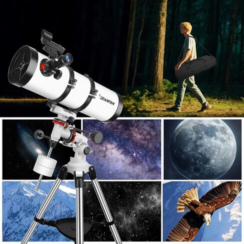 Dianfan 150EQ Professional Astronomy Telescope for Adults High Powered | Portable Manual Equatorial Reflector Telescope for Beginners, Stainless Steel Tripod, Phone Adapter, Moon Filter & Carry Bag in Kuwait