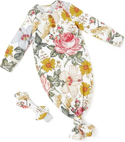 PATPAT Baby Sleeper Gown with Bamboo Viscose for Newborn Girls Boys, Knotted Nightgown with Mittens for Infant Home Coming in Kuwait