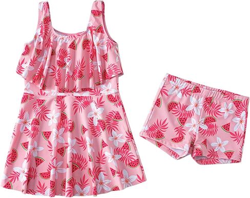 Girls 2 Piece Bathing Suit Toddler Swimsuits Cover Up Swim Dress with Shorts Kids Cute Clothes Summer Casual Beach Swimwear in Kuwait