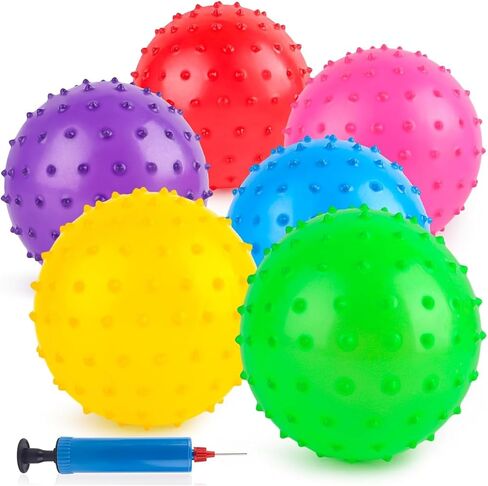 LOVEINUSA 6PCS Bouncy Balls, 7 Inch Sensory Balls for Babies Toddlers, Mini Knobby Ball Spiky Massage Stress Ball with Pump, Party Favors for Kids, Classroom Prize, Goodie Bags Stuffers in Kuwait